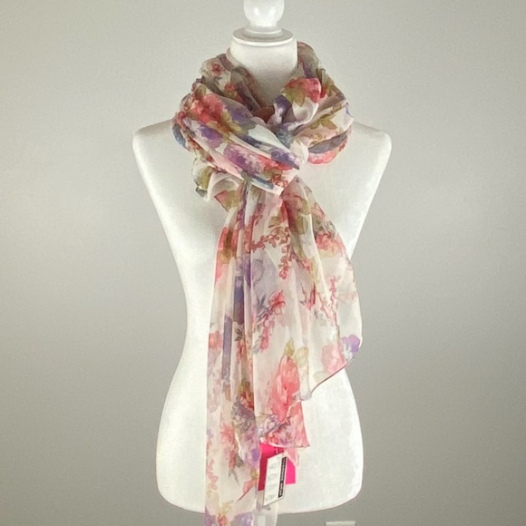 SOLD OUT! Betsey Johnson Sheer Floral Scarf Wrap - Picture 2 of 14